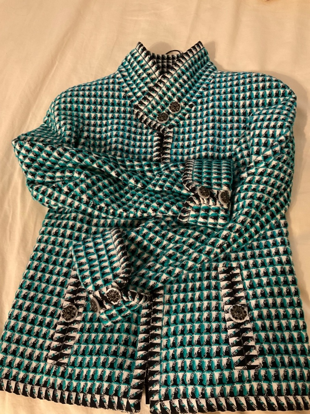 Chanel Tweed jacket in green/white/navy color 40 FR (New) - Picture 3 of 9